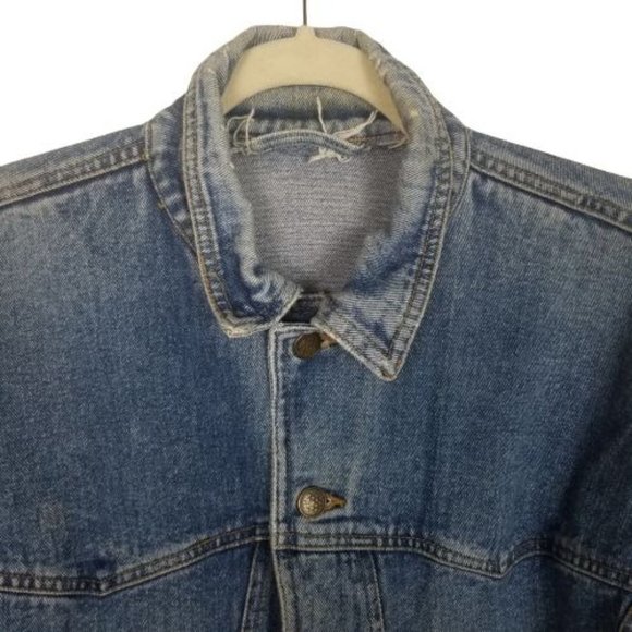 VTG 80's Womens Denim Jean Jacket Harley Davidson Patch Floral American Flag - Picture 3 of 10